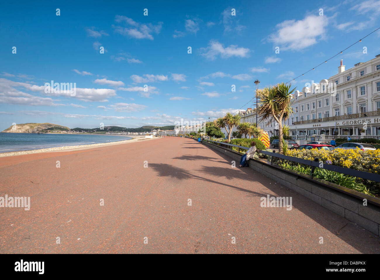 The sweeping bay, promenade and Victorian hotels on the North Bay of Llandudno in Clwyd North Wales. Stock Photo