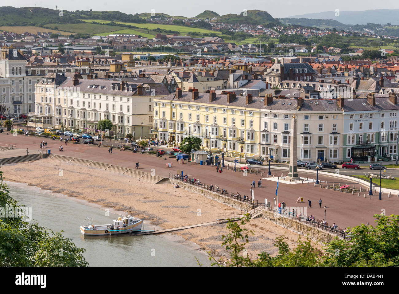 The sweeping bay, promenade and Victorian hotels on the North Bay of Llandudno in Clwyd North Wales. Stock Photo