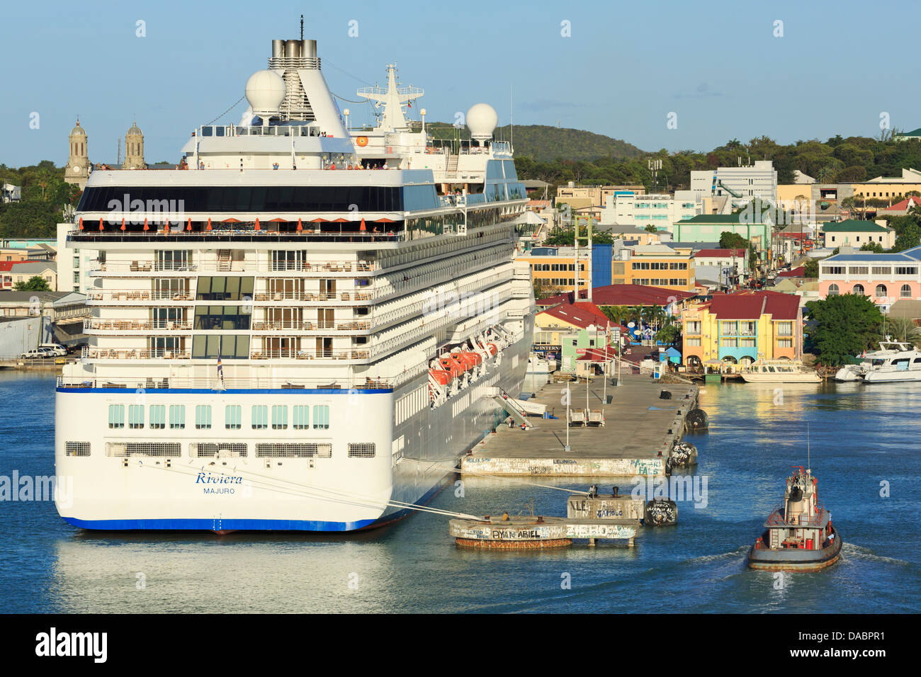 Cruise ship in St. John's Harbour, Antigua, Antigua and Barbuda, Leeward Islands, West Indies, Caribbean, Central America Stock Photo