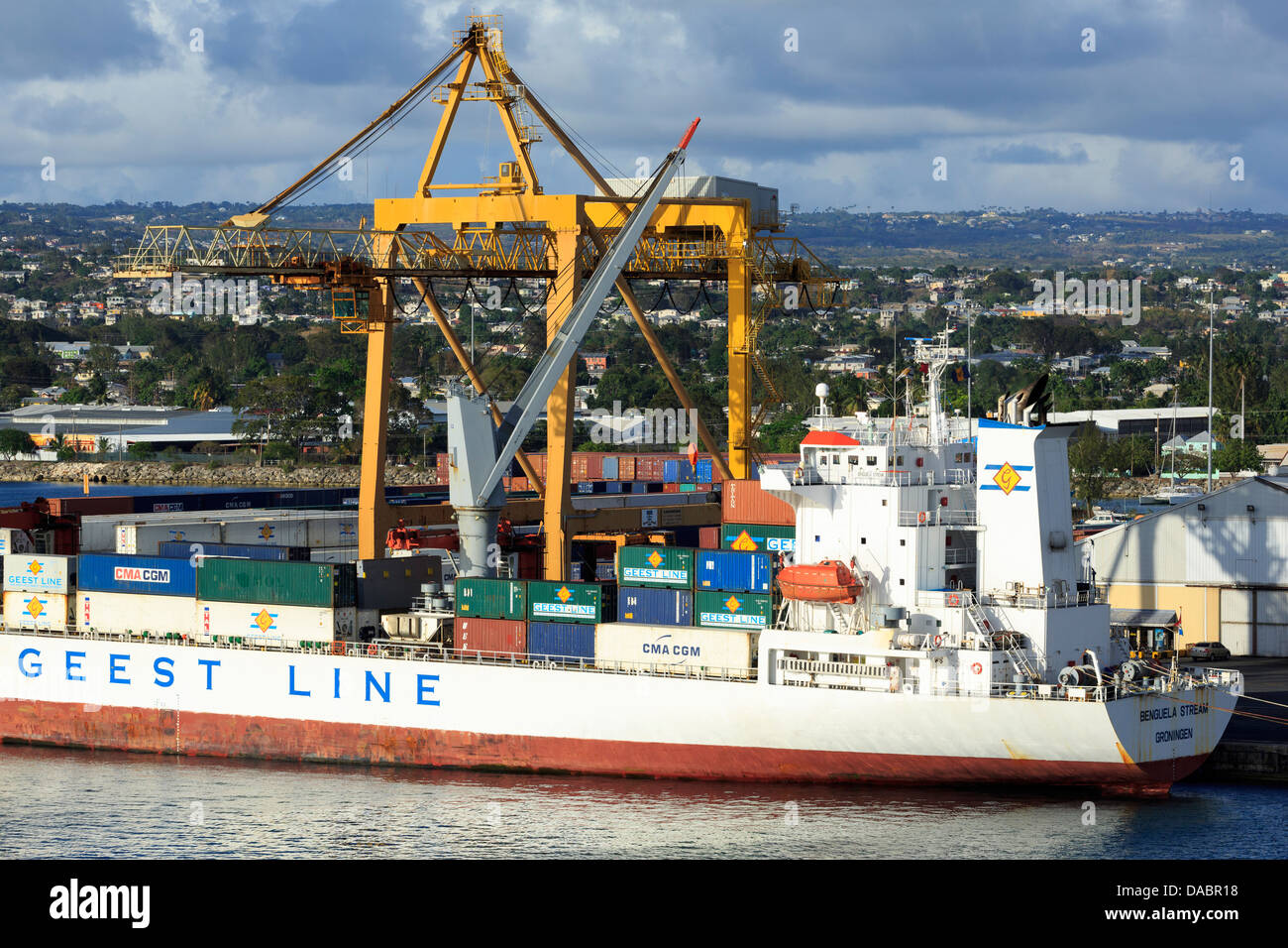 Container ship in Deep Water Harbour, Bridgetown, Barbados, West Indies