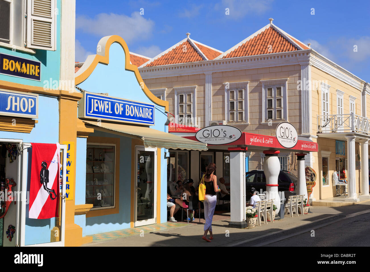 Stores on Kaya Grandi, Kralendijk, Bonaire, West Indies, Caribbean, Central America Stock Photo