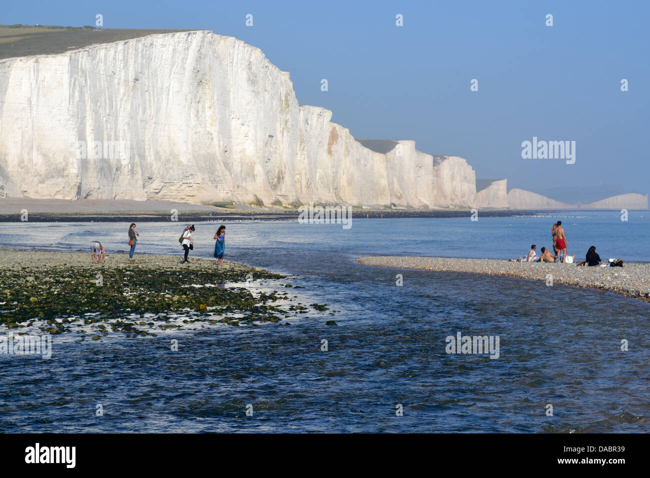 Cliffs at Seven Sisters Country Park, Near Seaford, Sussex, England. Where Cuckmere river meets the sea. Stock Photo