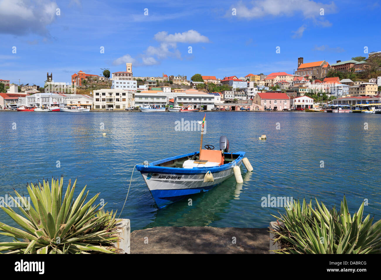 Fishing boat in The Carenage, St. Georges, Grenada, Windward Islands, West Indies, Caribbean, Central America Stock Photo