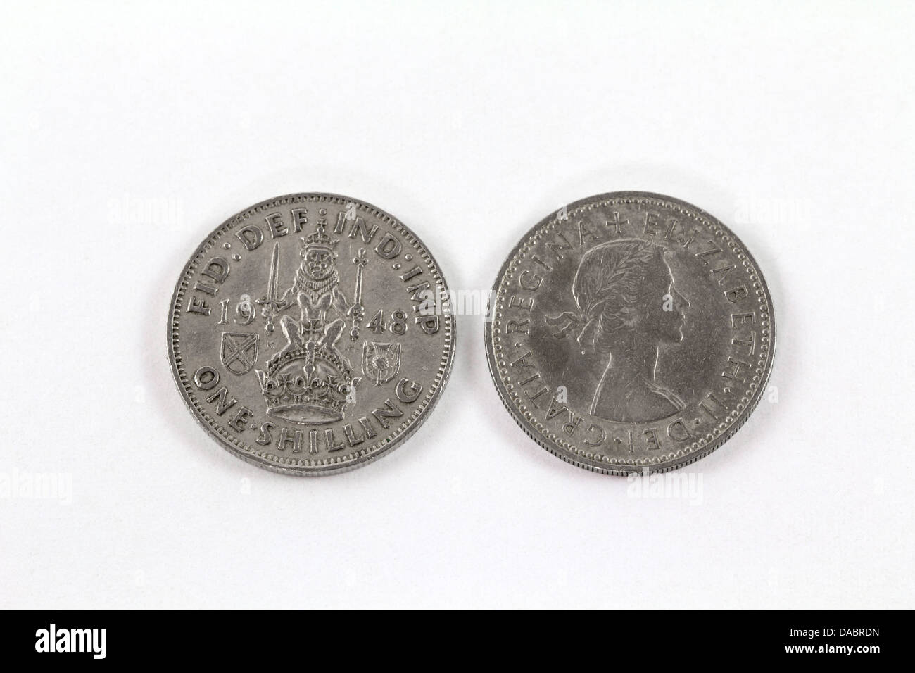 Two one shilling coins Stock Photo