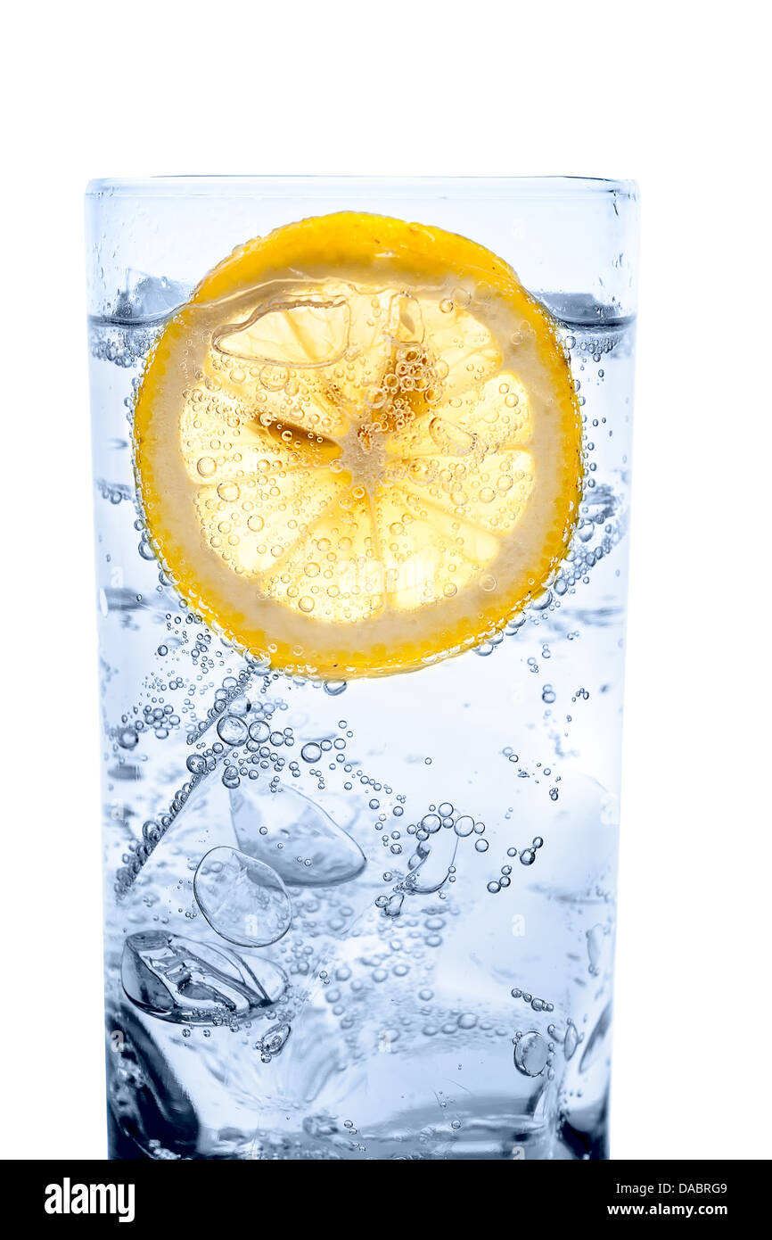 glass of fresh cool transparent water with ice and lemon Stock Photo ...