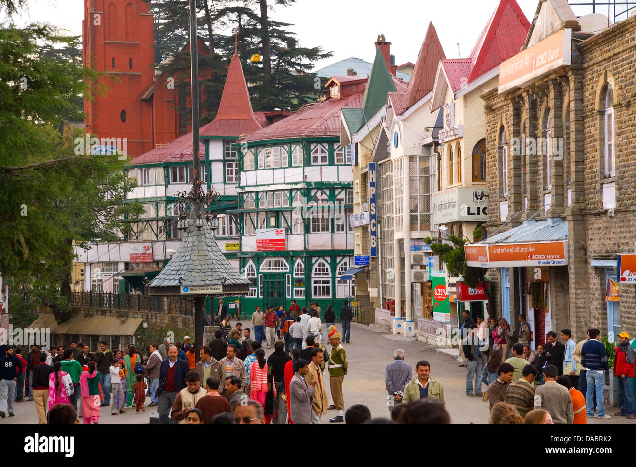 British style shops and buildings in Shimla, Himachal Pradesh, India, Asia Stock Photo