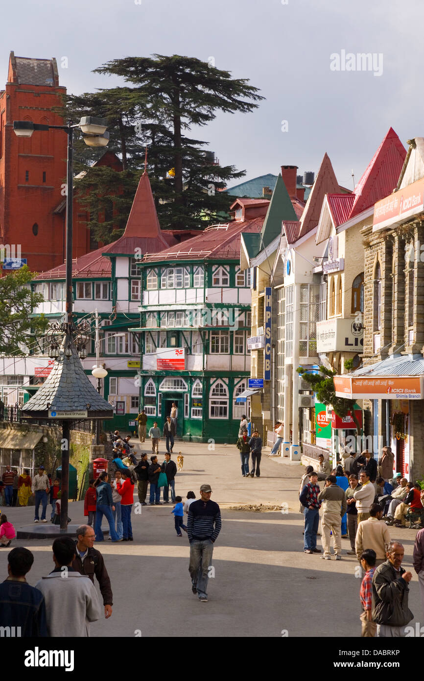 British style shops and buildings, The Mall, Shimla, Himachal Pradesh, India, Asia Stock Photo