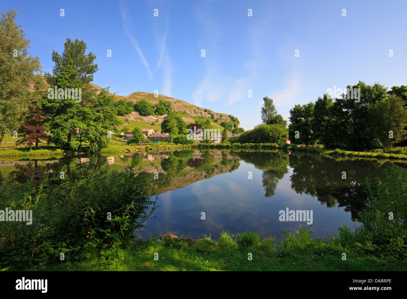Kilnsey Crag and Kilnsey Park Trout Lake, Kilnsey, Wharfedale, North