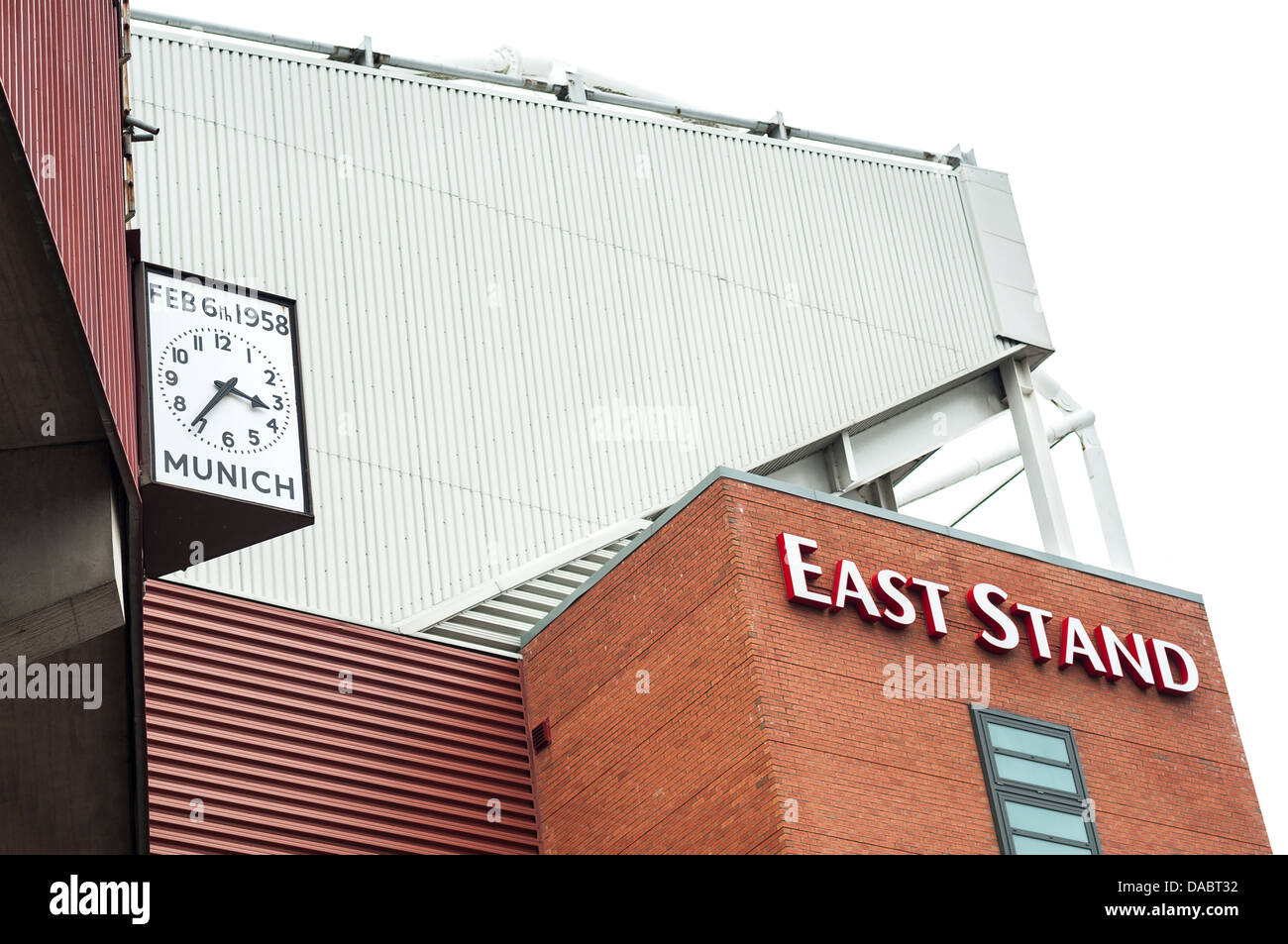 Munich clock and East Stand, Old Trafford, Manchester Stock Photo