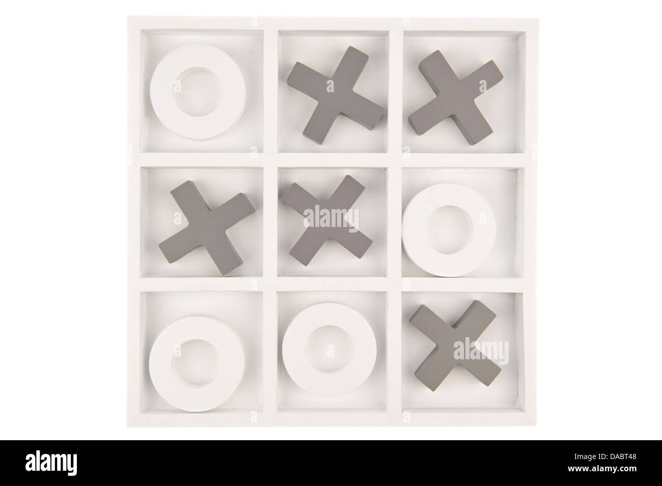 Wooden noughts and crosses game board in gray and white colors isolated in white background Stock Photo