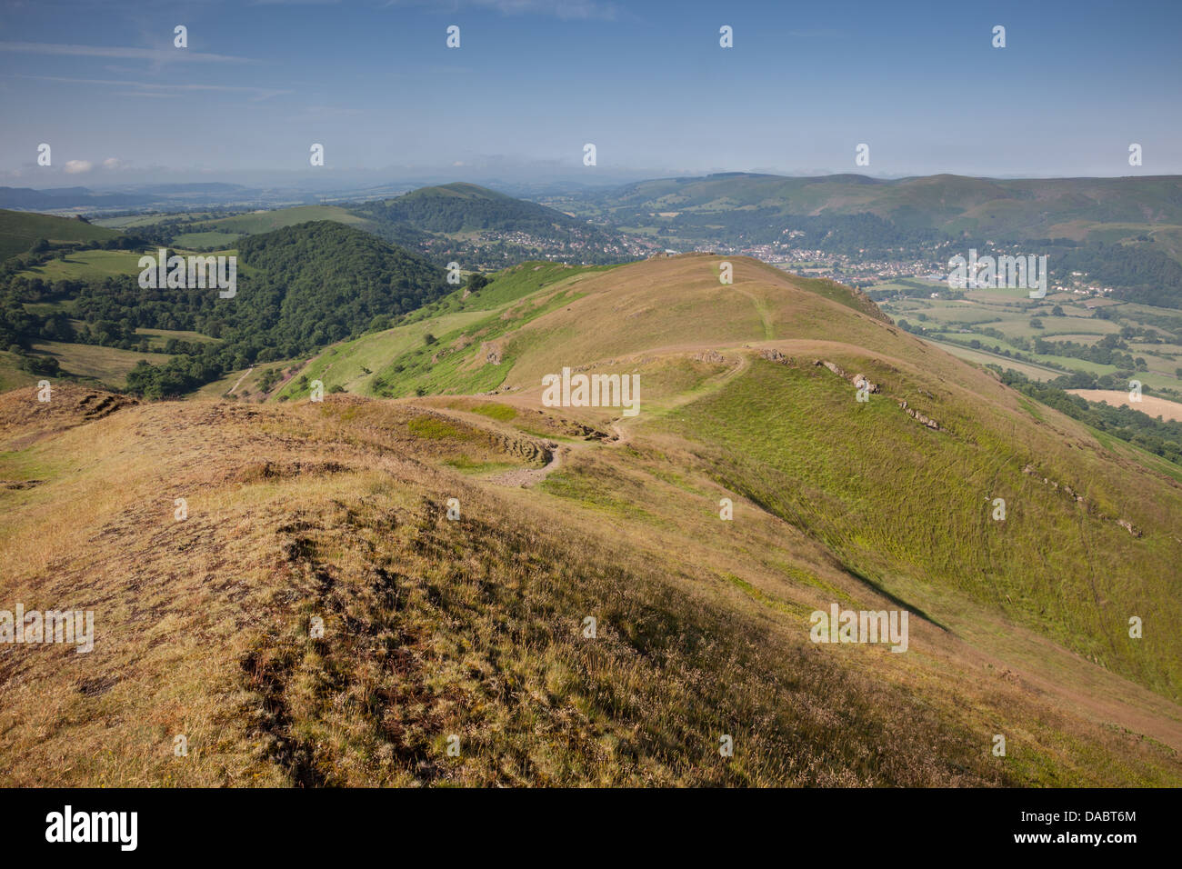 The ridge path on Caer Caradoc through the earth ramparts of the hill ...