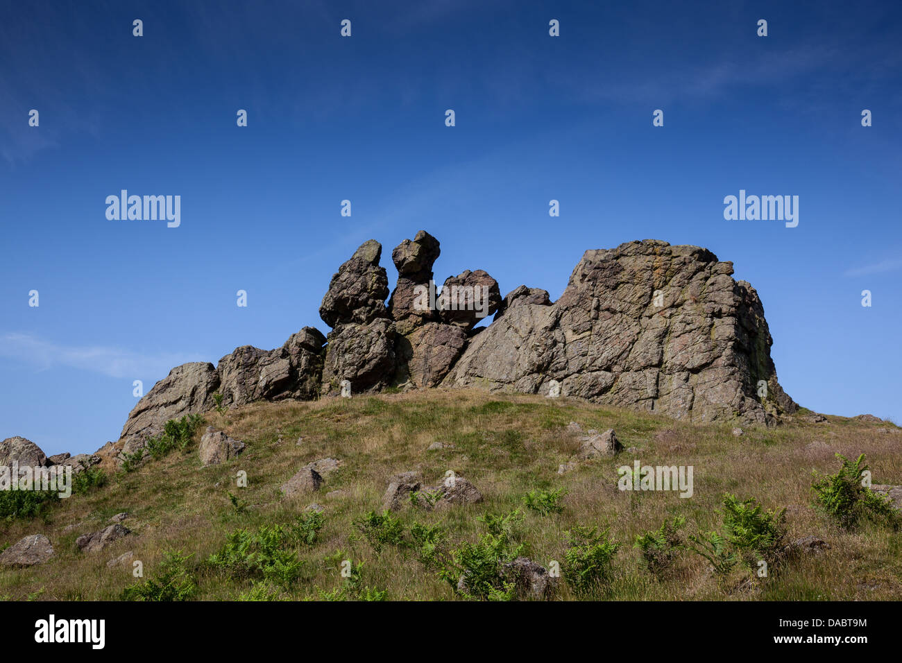 Three Fingers Rock on Caer Caradoc hill near Church Stretton, Shropshire Stock Photo