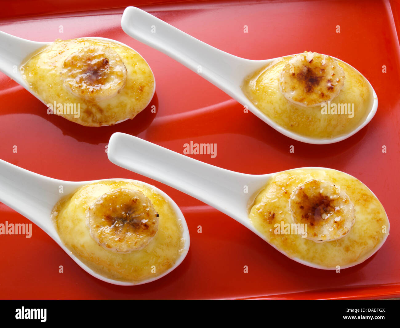 Banana brulee spoonful Stock Photo