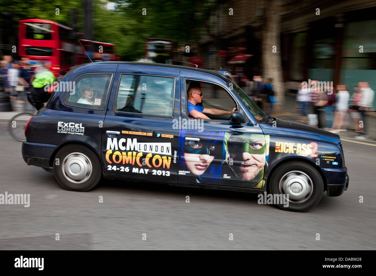Traditional Black London Taxi, Charing Cross, London, England Stock Photo