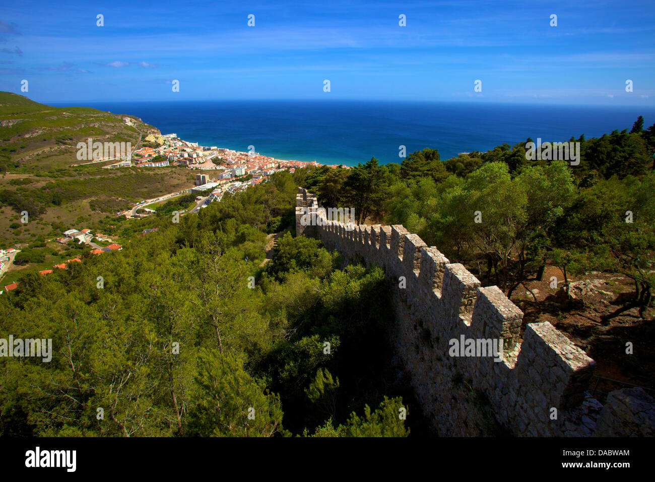 View over Sesimbra from Sesimbra Castle, Sesimbra, Portugal, South West Europe Stock Photo