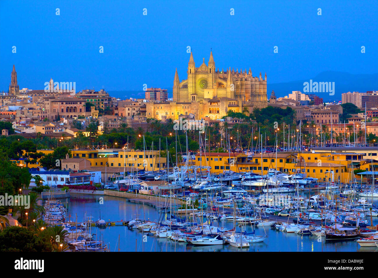 Cathedral and Harbour, Palma, Mallorca, Spain, Europe Stock Photo