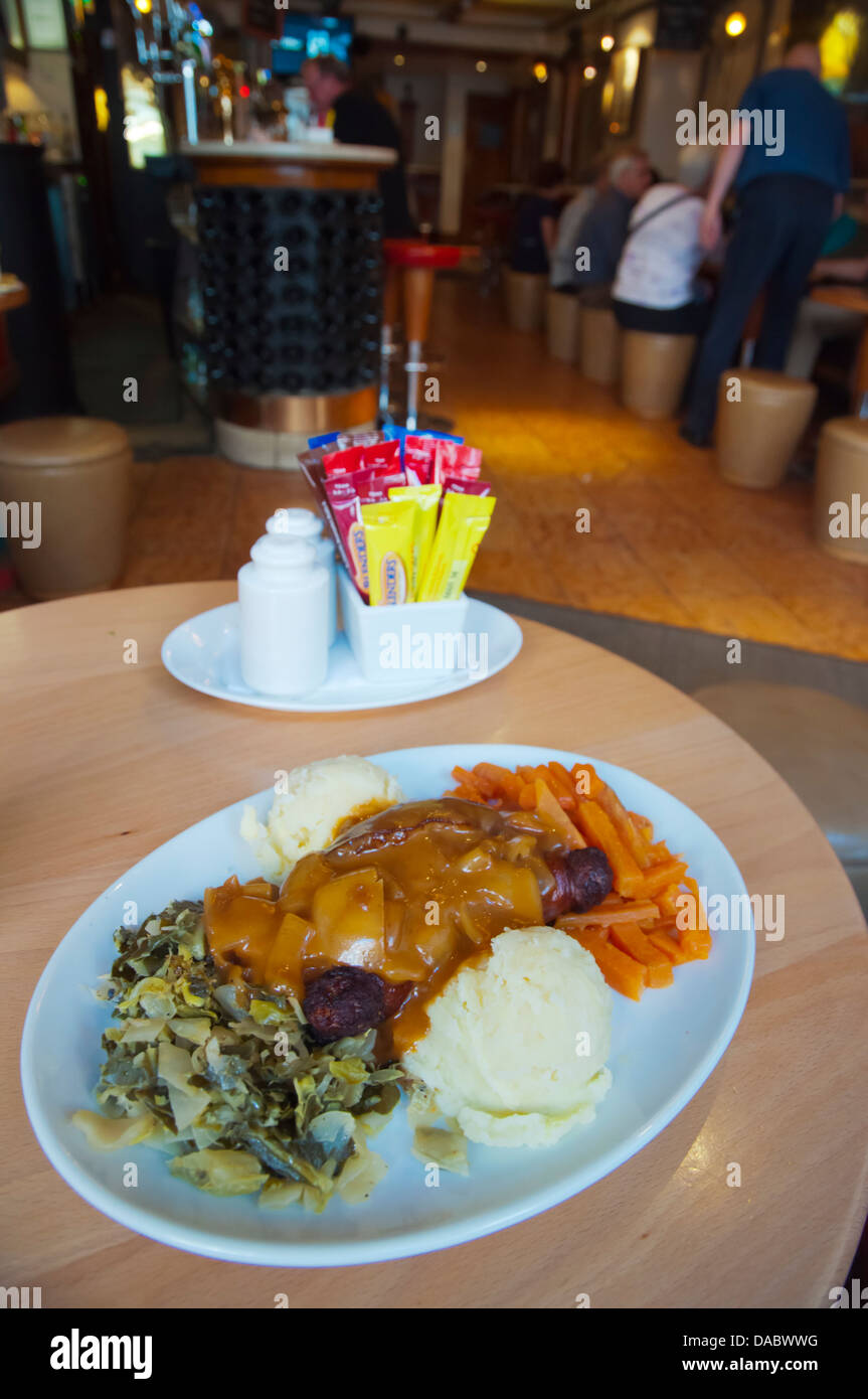 Gourmet bangers and mash the sausages with mashed potato Davy Byrne's Pub restaurant central Dublin Ireland Europe Stock Photo