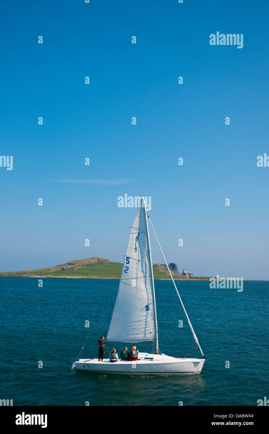 Sailing boats in front of Ireland's Eye island near Howth peninsula near Dublin Ireland Europe