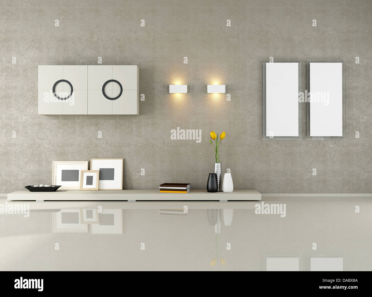minimalist living room without sofa - rendering Stock Photo - Alamy