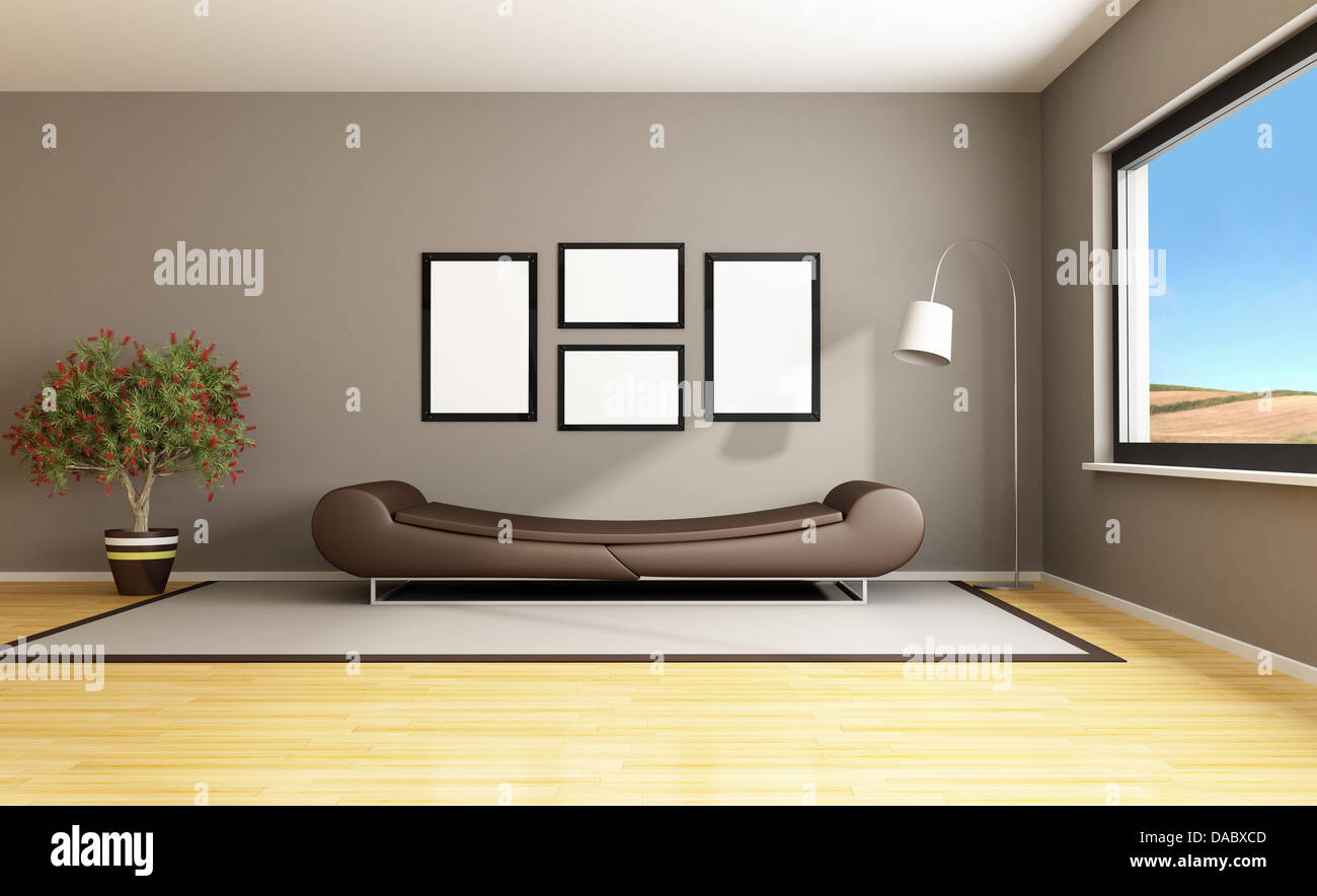 Brown living-room with fashion couch - rendering- the image on