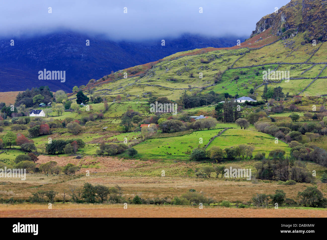 Mountains and rural landscape, Leenane, County Mayo, Connaught (Connacht), Republic of Ireland, Europe Stock Photo