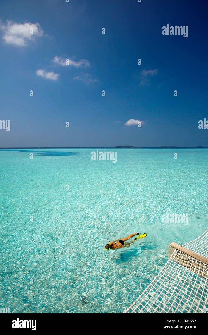 Snorkelling in the Maldives, Indian Ocean, Asia Stock Photo