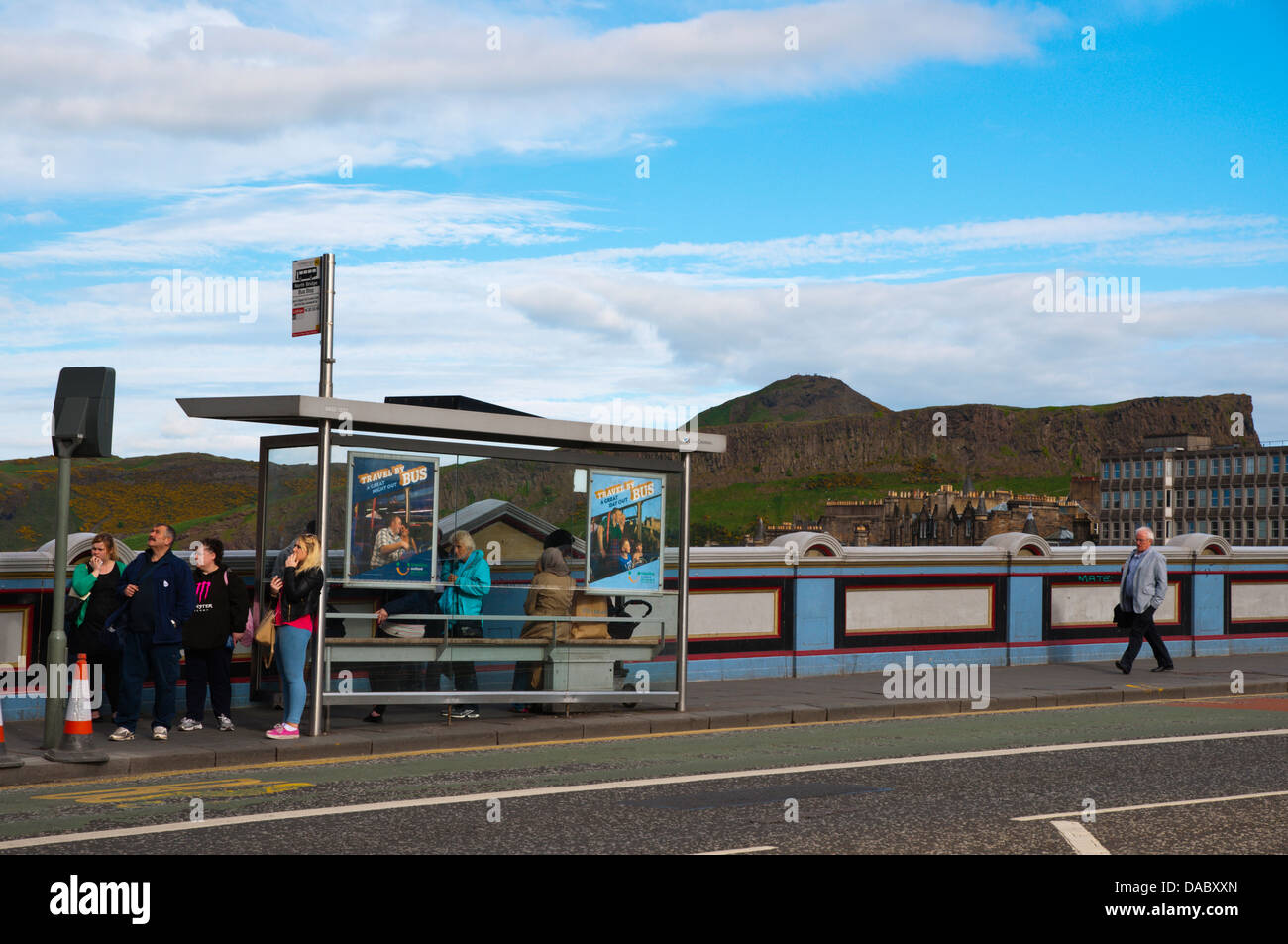Bus stop North Bridge between old and new towns central Edinburgh Scotland Europe Stock Photo