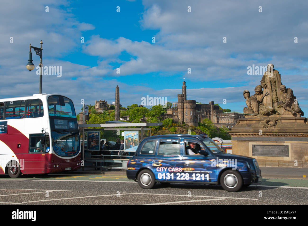 Bus and cab, North Bridge, Edinburgh, Scotland Europe Stock Photo