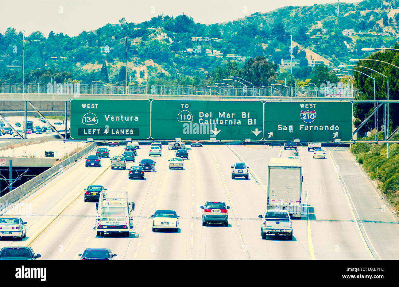 Overhead sign above Freeway Stock Photo