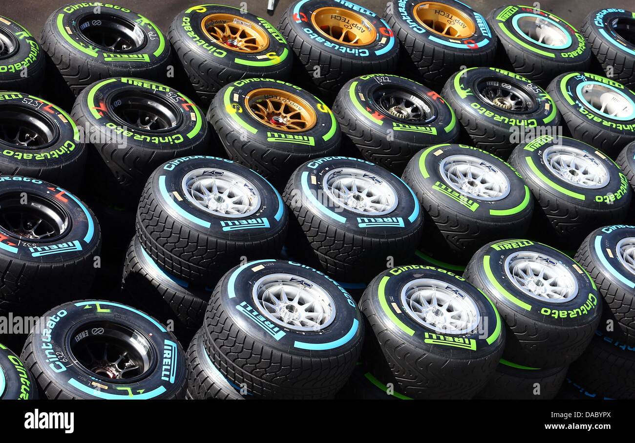 Racing tires for Formula One cars seen at the Nuerburgring circuit in ...