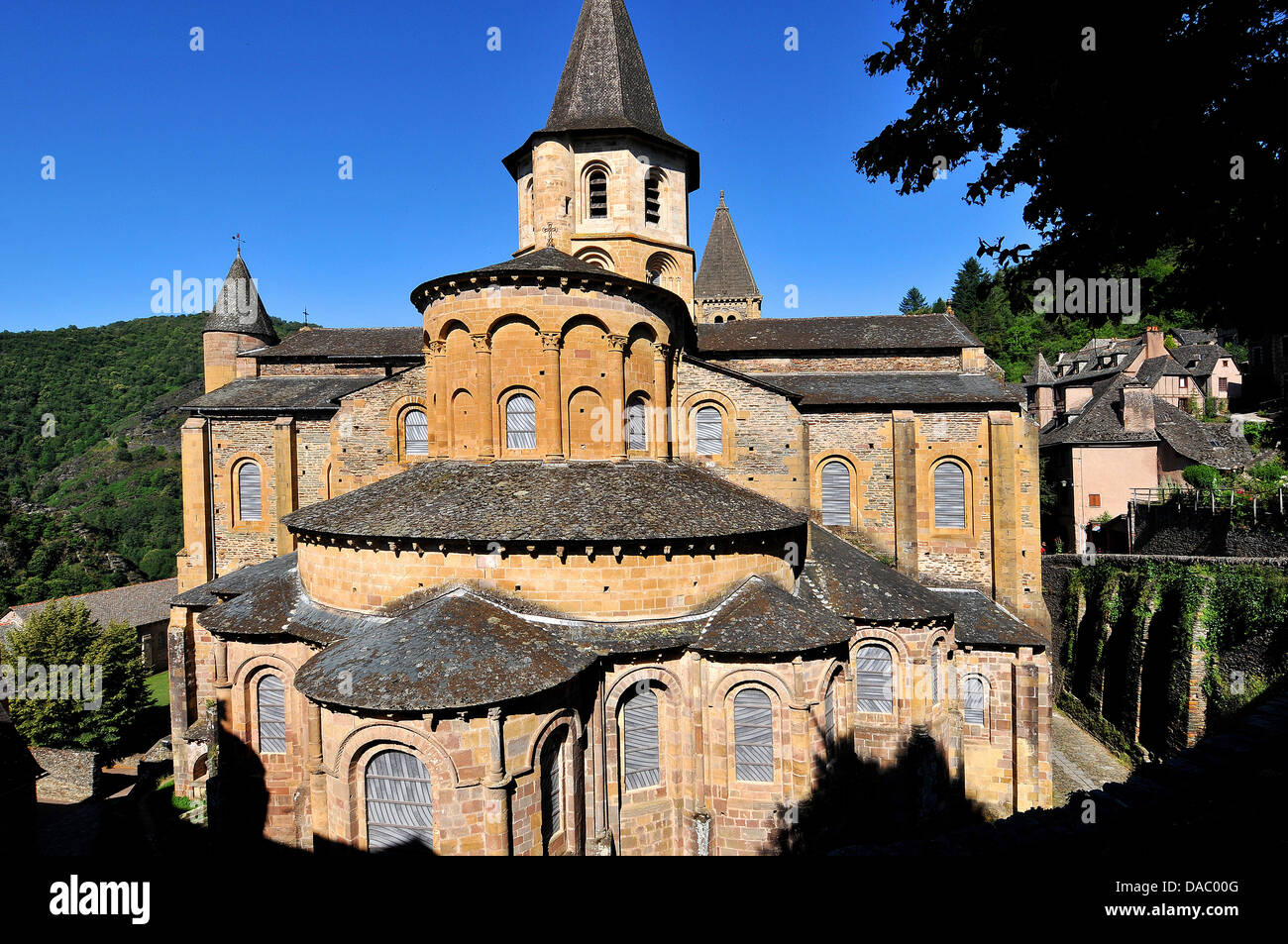 Sainte-Foy de Conques abbey church, Conques, Aveyron, Midi-Pyrenees, France, Europe Stock Photo