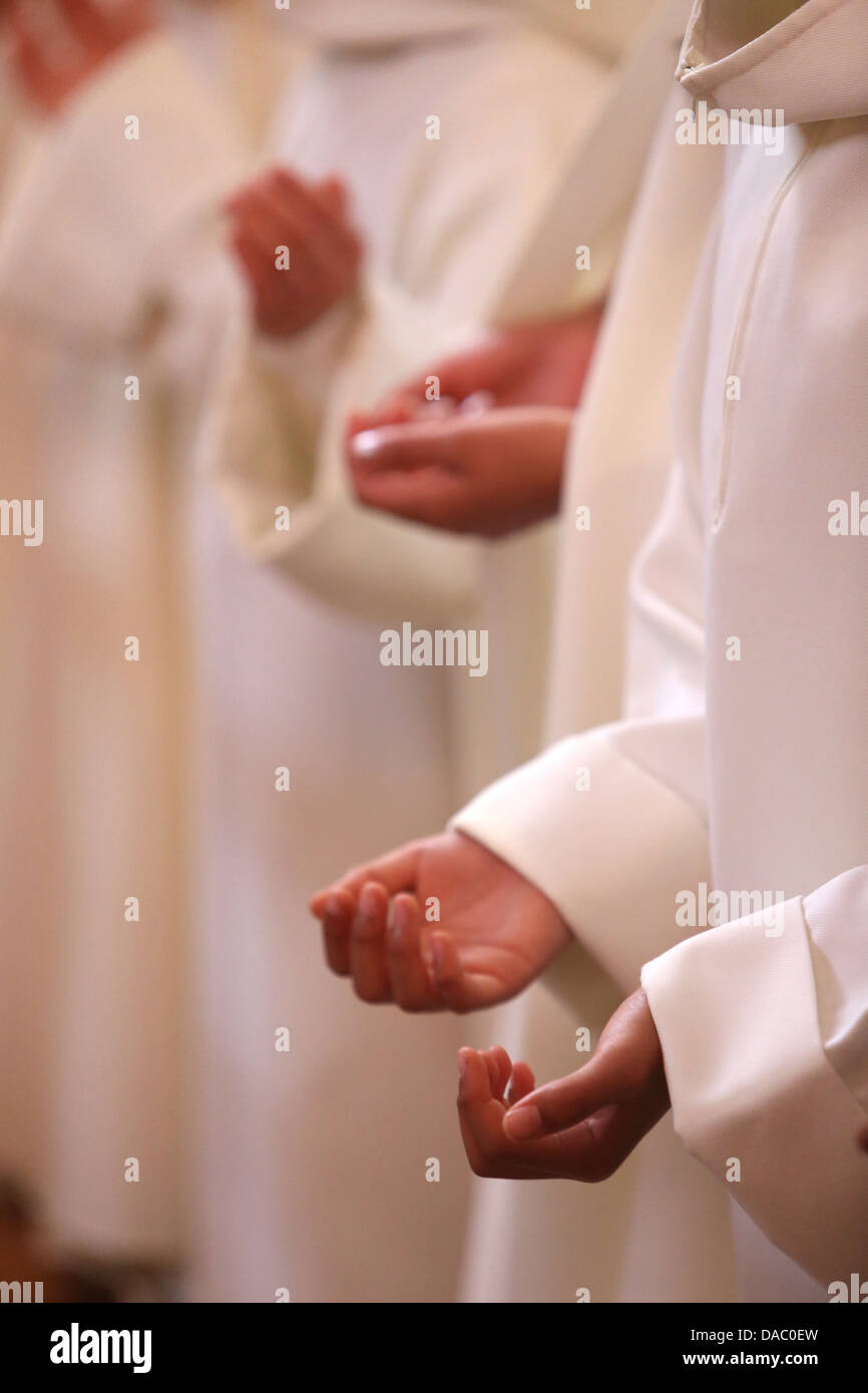 Mass during First Communion ceremony, Paris, France, Europe Stock Photo