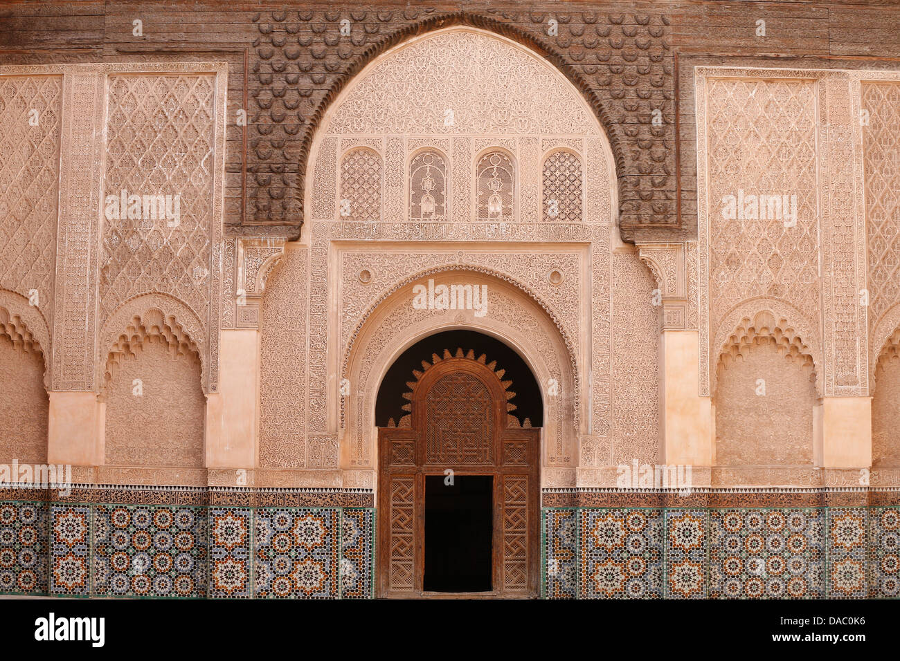 The inner courtyard of the Ben Youssef Medersa, UNESCO World Heritage Site, Marrakech, Morocco Stock Photo