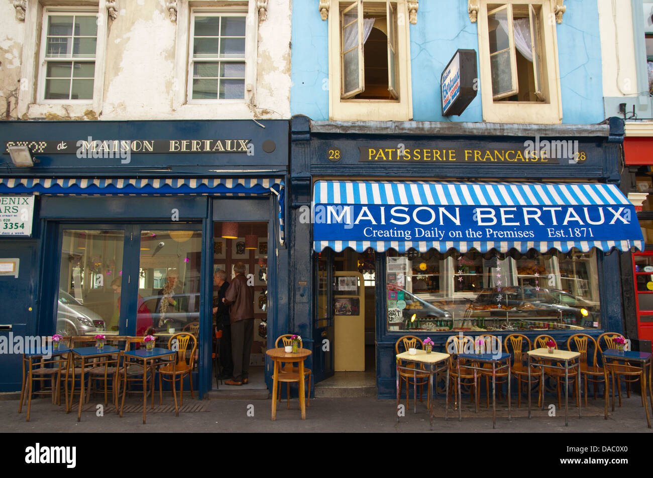 French cafe Greek street Soho district central London England Britain UK Europe Stock Photo