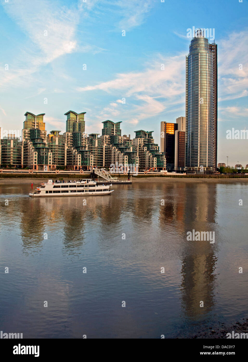 View of the Vauxhall Tower (St George Wharf Tower) showing St. George's Wharf development on the south bank of the River Thames Stock Photo