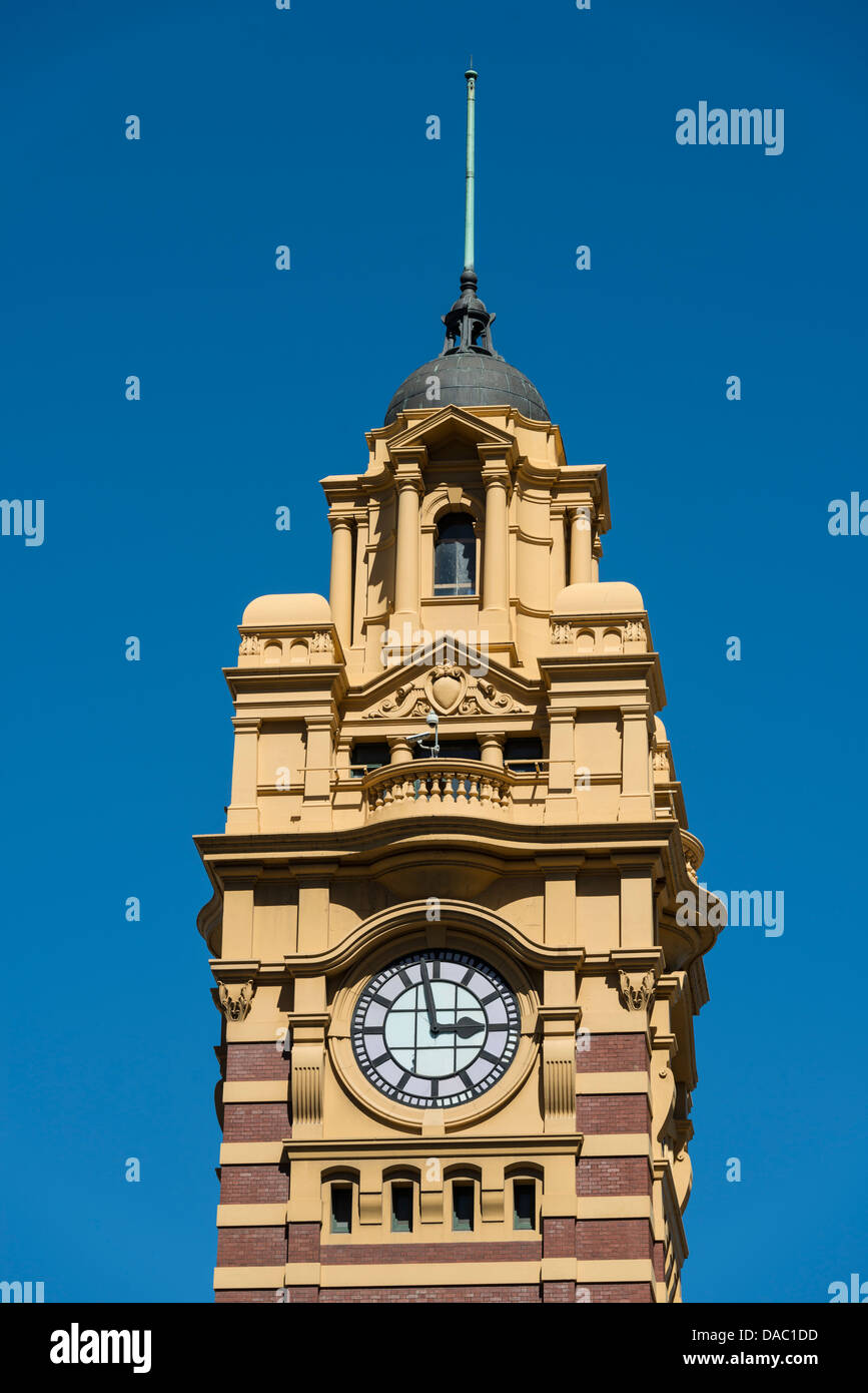 Flinders Street Station Clock Tower viewed from Elizabeth Street, Melbourne, Australia Stock