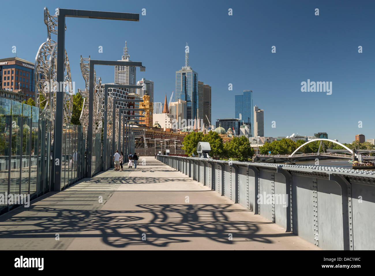 Sandridge Bridge, Sculptures and Melbourne Skyline, Australia Stock ...