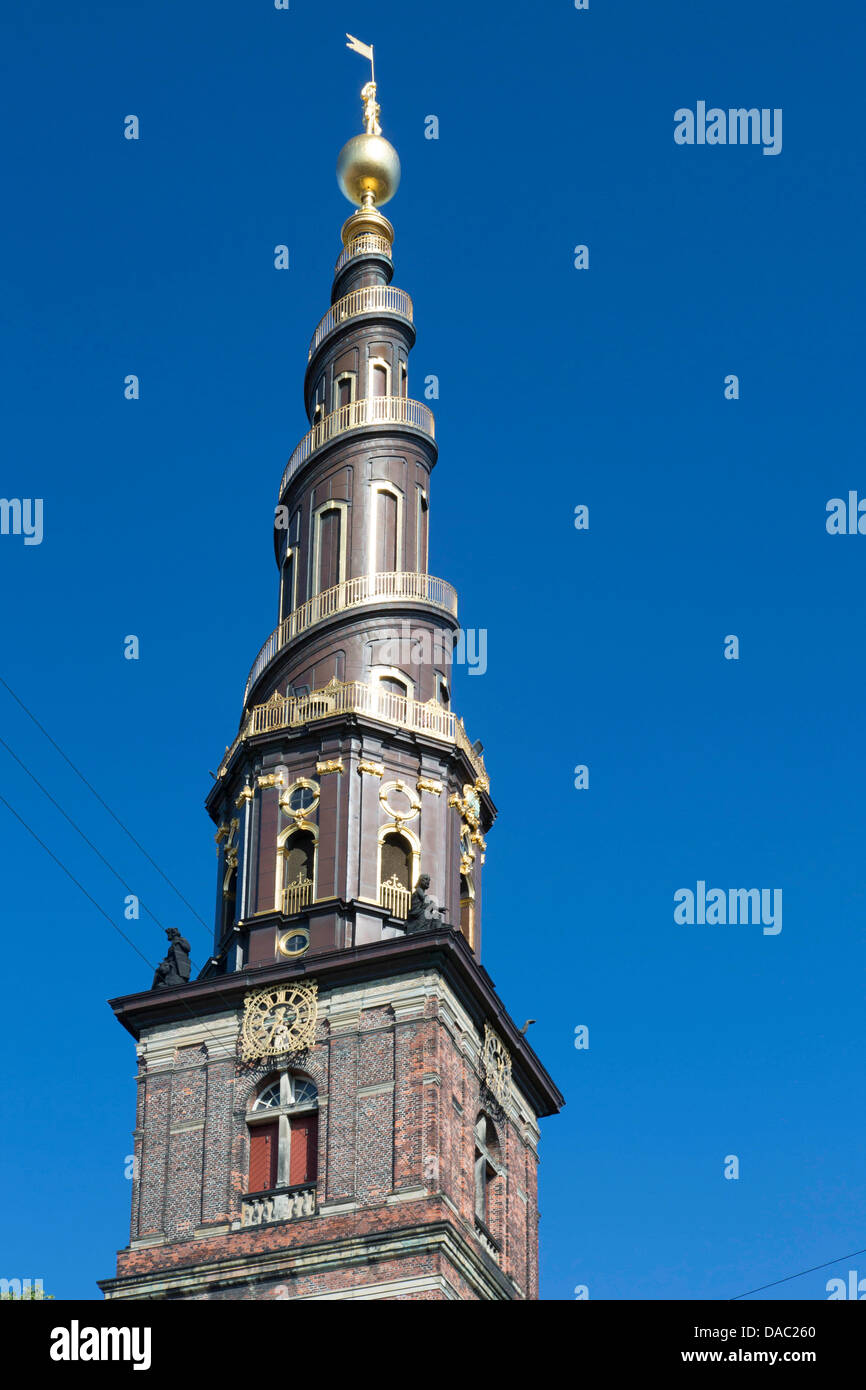 historic church tower of Christianshavn neighbourhood in Copenhagen Stock Photo