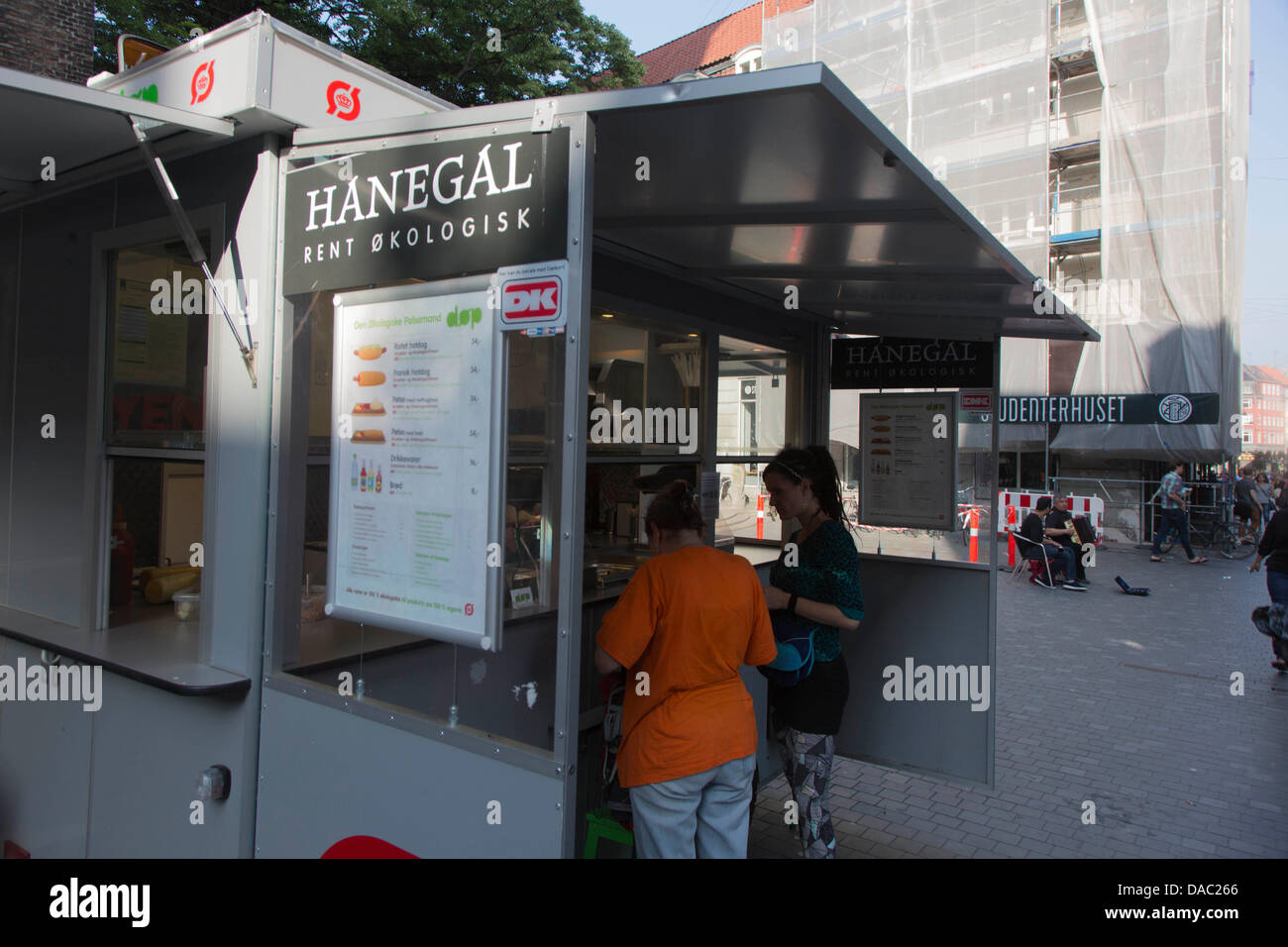 stall with organic fast food and saussage in Copenhagen Stock Photo