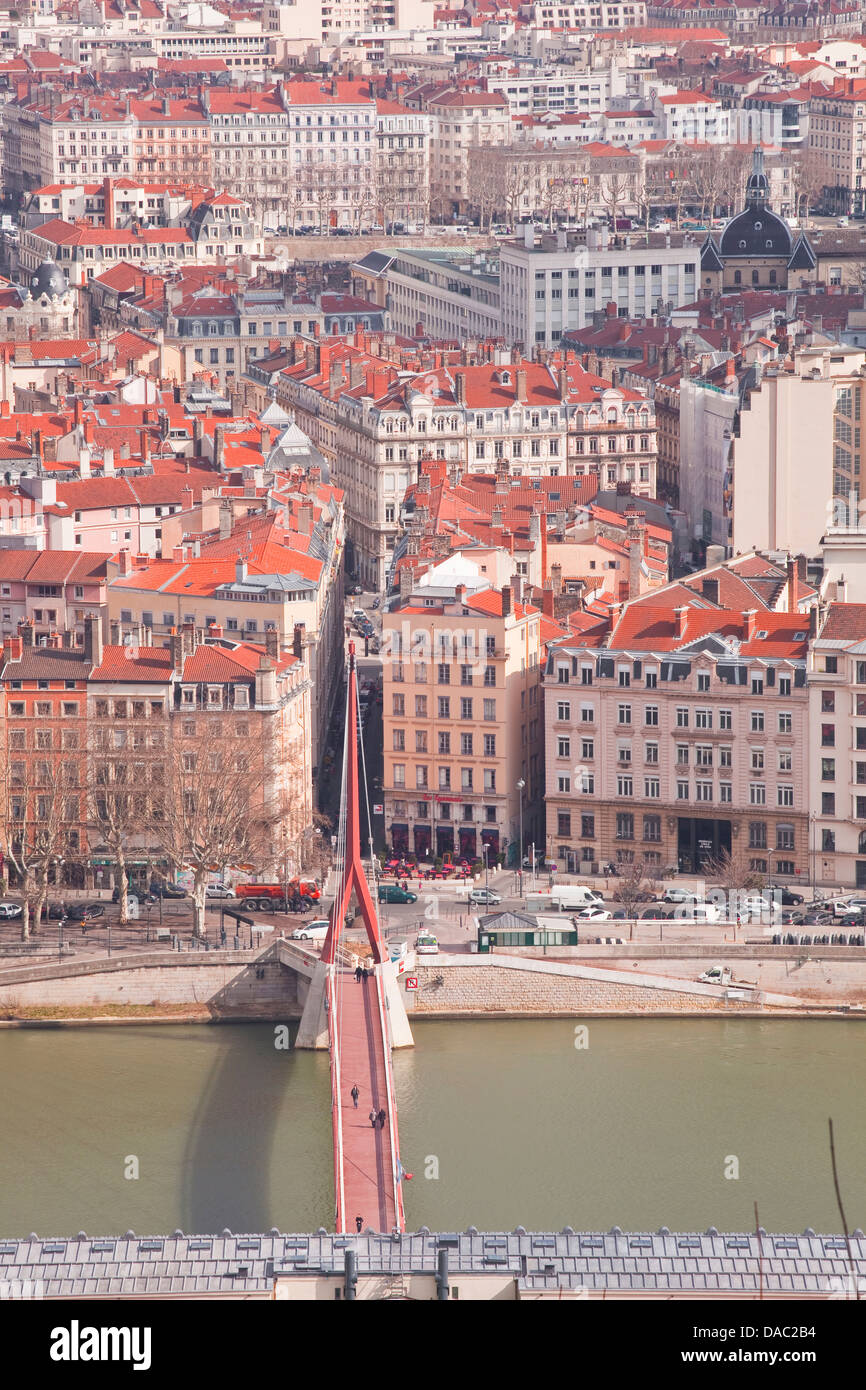 Looking over the rooftops of the city of Lyon, Rhone-Alpes, France ...