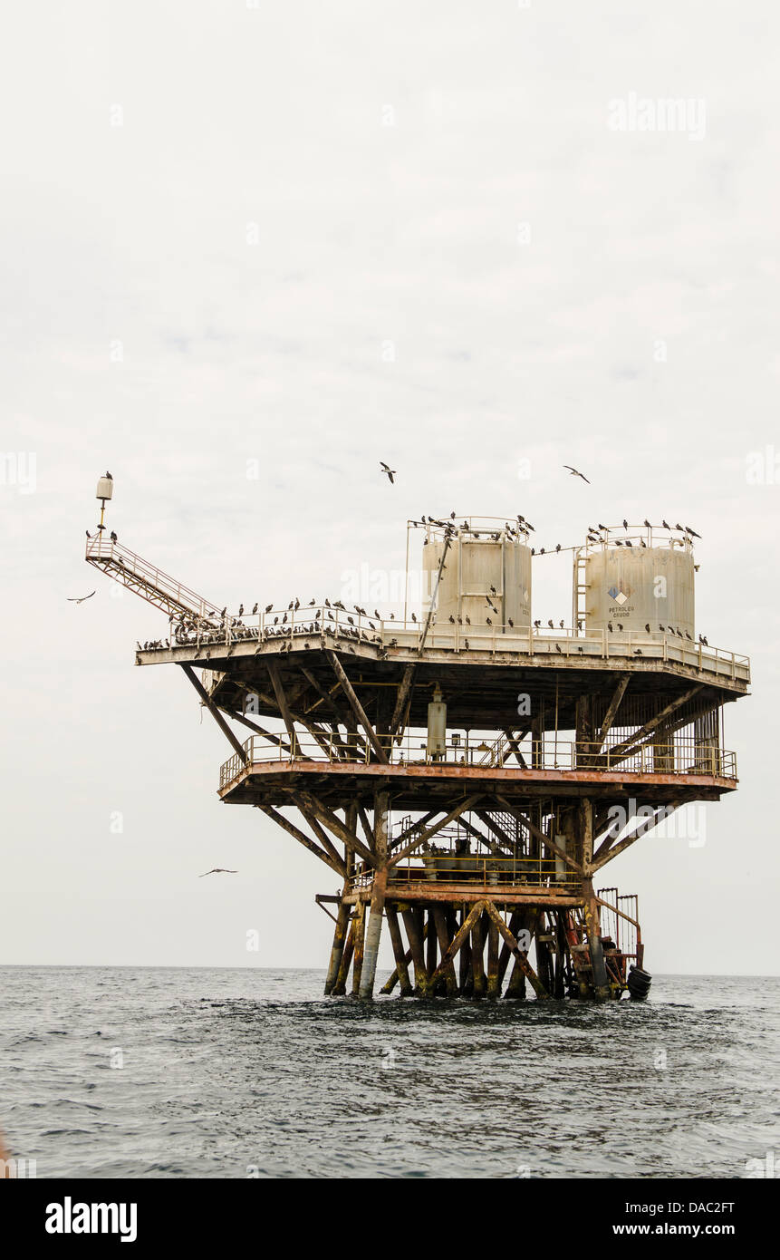 offshore marine oil well platform industry off Cabo Blanco, Peru. Stock Photo
