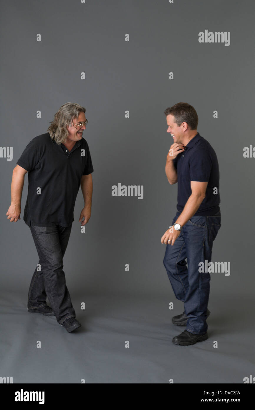 LOS ANGELES – JULY 7  Actor Matt Damon and Director Paul Greengrass in Los Angeles, California, U.S. on July 7, 2007. Stock Photo