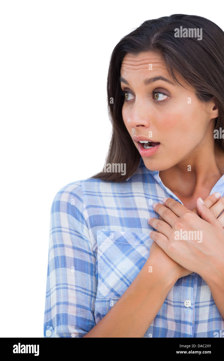 Shocked young woman with open mouth Stock Photo