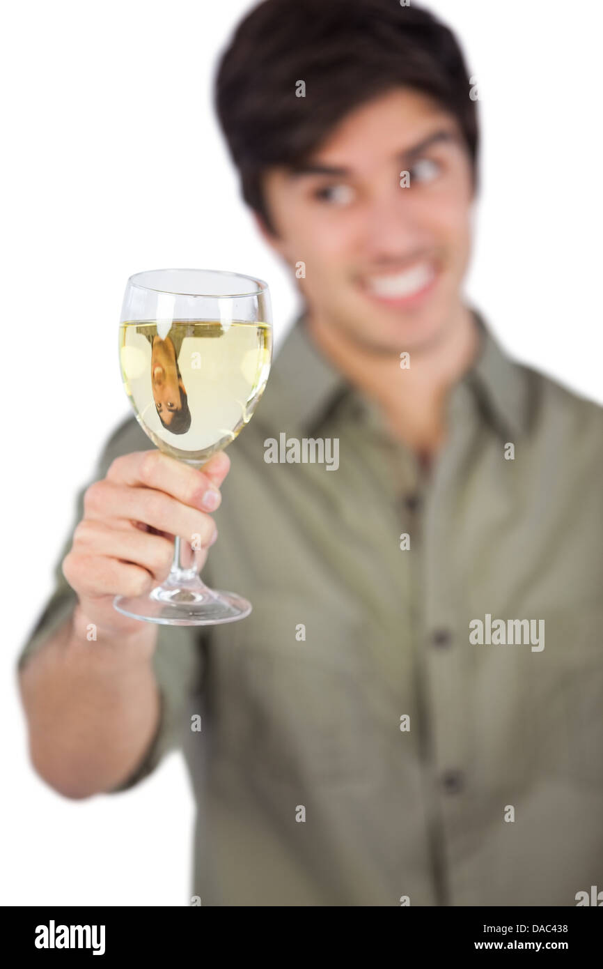 Man with white wine glass Stock Photo Alamy