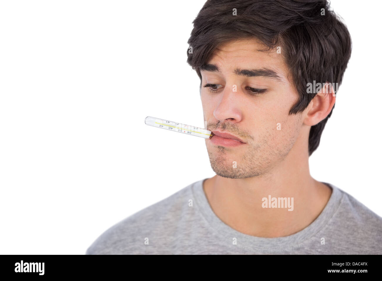 Man with thermometer in his mouth Stock Photo Alamy