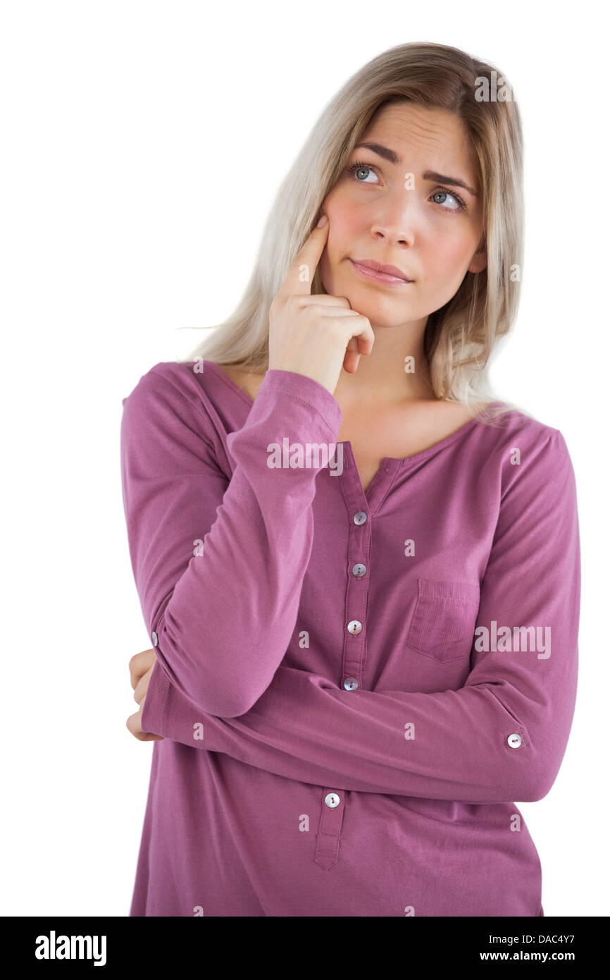 Thoughtful woman with hand on chin Stock Photo - Alamy