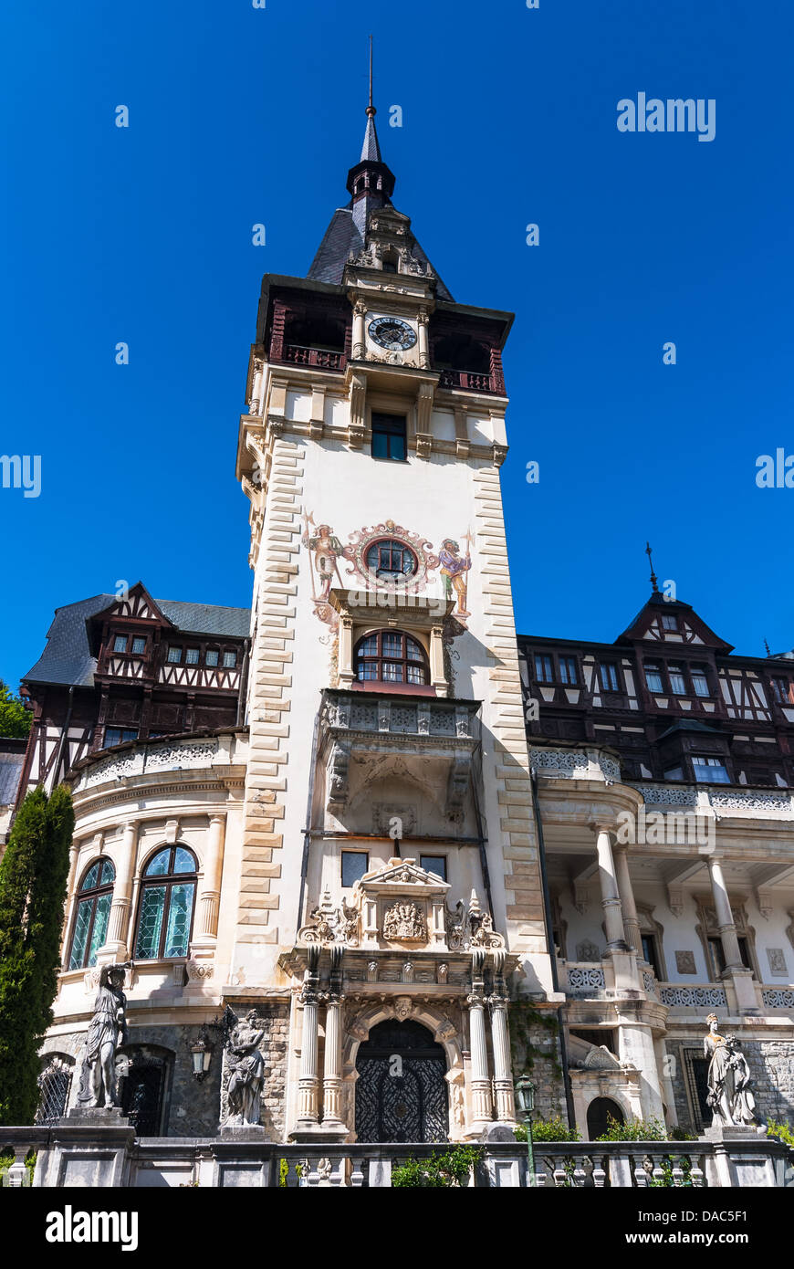 Peles Castle, built by King Carol I as summer residence, in Gothic style. Romania, Sinaia. Stock Photo