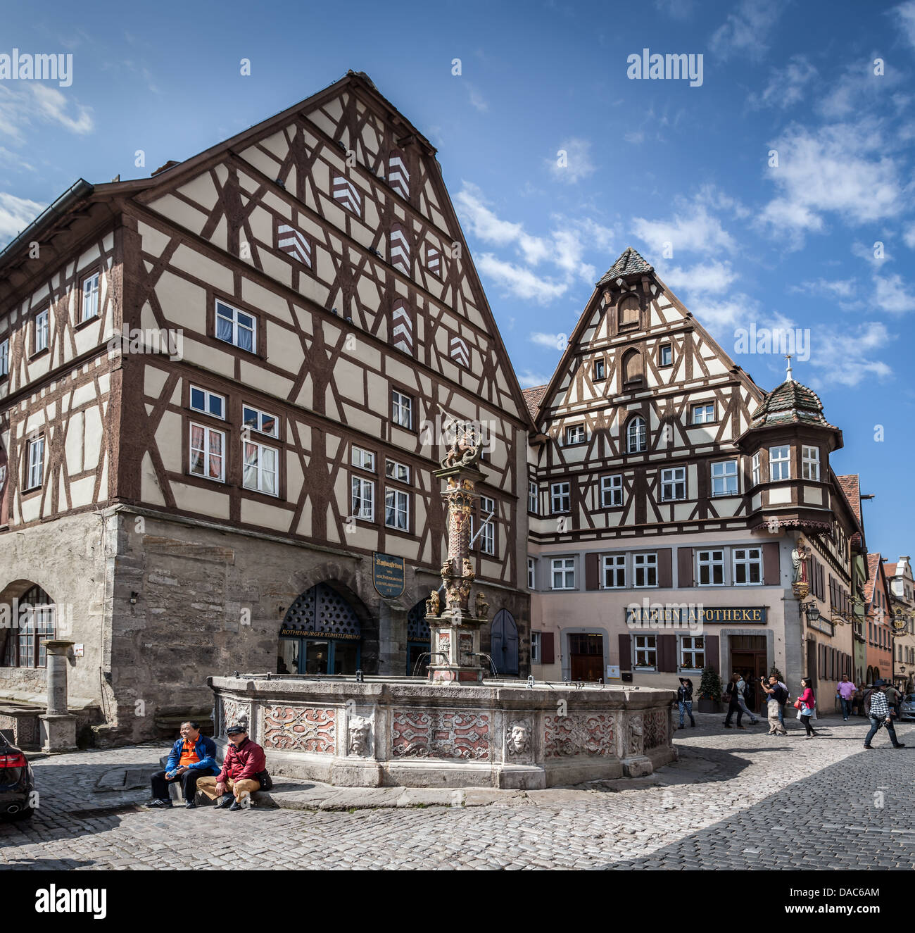 Traditional half timber-framed buildings, Rothenburg ob der Tauber, Germany, Europe. Stock Photo