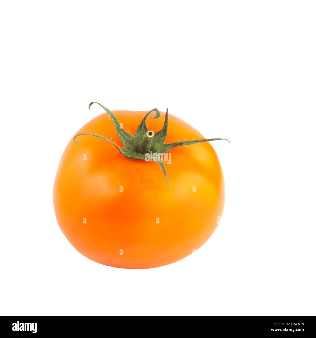 Fresh organic orange tomato cut out on white background Stock Photo