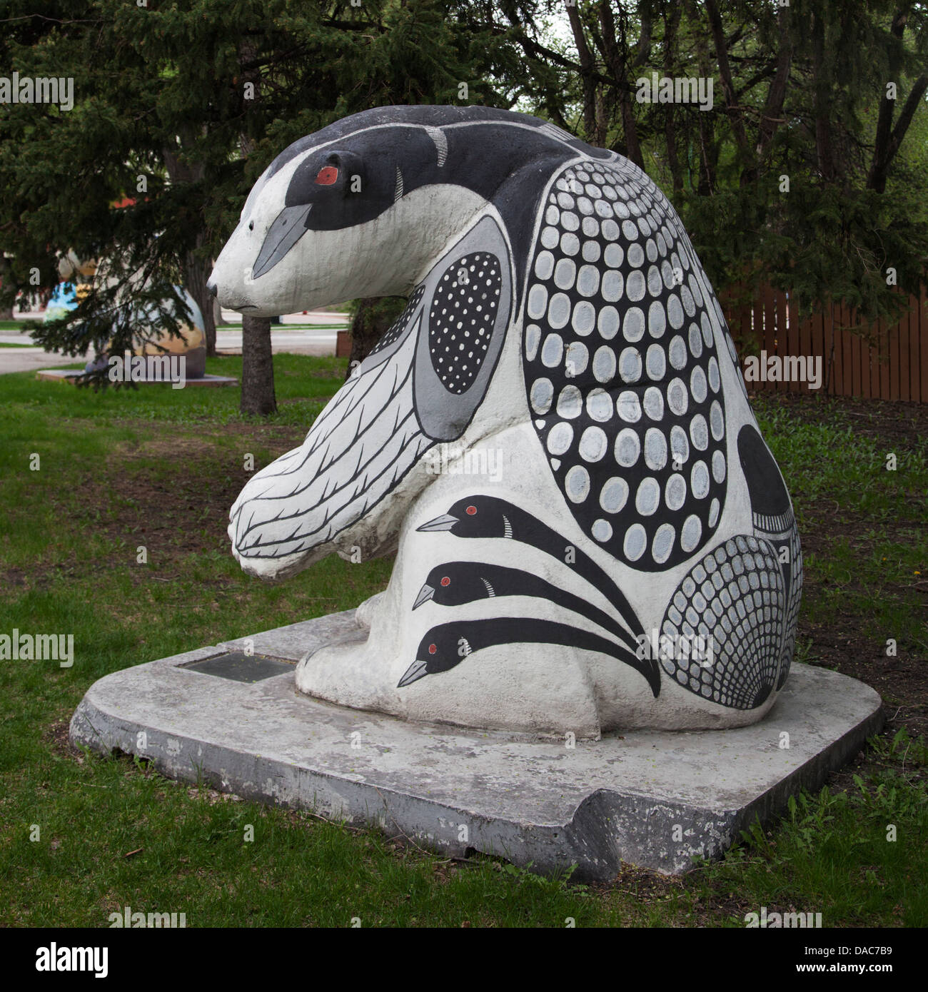 Loony Bear sculpture representing northern spirits – the loon and the polar bear - in Winnipeg, Manitoba Stock Photo